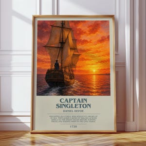 Captain Singleton by Daniel Defoe Modern Book Print Poster, Adventure Literary Art, Reader Gift, Bookshelf Decor
