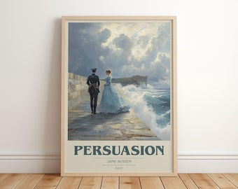 Pôster minimalista moderno de Persuasão, de Jane Austen, arte inspirada em livros de literatura clássica, presente para amantes de livros, impressão para cantinho de leitura.