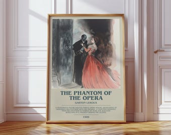 The Phantom of the Opera by Gaston Leroux Modern Book Print Poster, Gothic Literary Art, Reader Gift, Bookshelf Decor