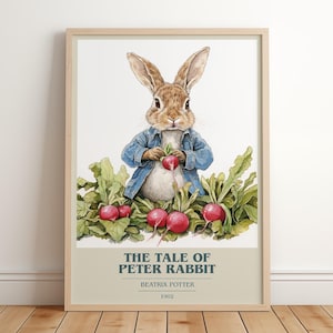 Il racconto di Peter Coniglio di Beatrix Potter - Poster moderno e minimalista, illustrazione per libri per bambini, regalo per amanti dei libri, stampa per l'angolo lettura