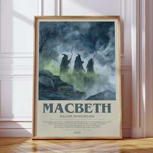 Macbeth av William Shakespeare modern boktryckaffisch, klassisk litteratur litterär konst, läsargåva, bokhylledekor