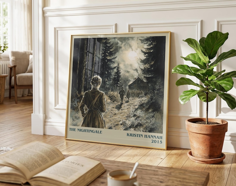 Lámina decorativa cuadrada de «El ruiseñor» de Kristin Hannah, arte mural literario de ficción histórica, regalo para lectores, póster para rincón de lectura. imagen 6