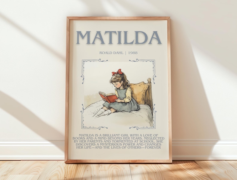 Mathilda Reading Matilda by Roald Dahl Book Poster, Children's Literary Wall Art ...