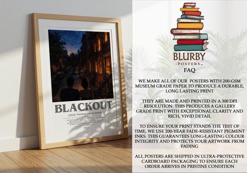 Blackout bookish book poster by Angie Thomas (Co-Author) – framed literary art print