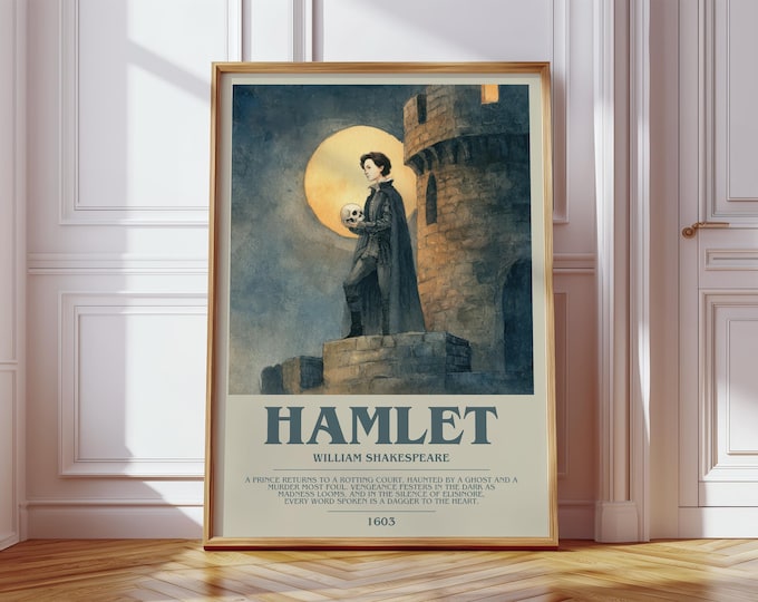 Hamlet by William Shakespeare Modern Book Print Poster, Classic Literature Literary Art, Reader Gift, Bookshelf Decor