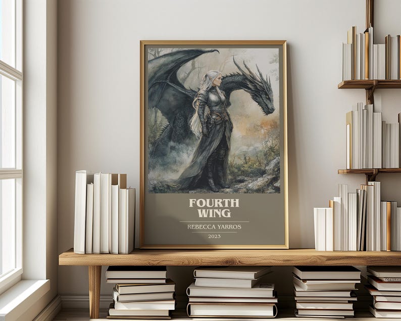 Póster minimalista moderno de Fourth Wing de Rebecca Yarros, arte de libros de fantasía, regalo para amantes de los libros, lámina para rincón de lectura. imagen 6