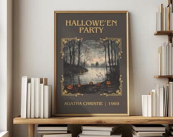 Halloween Party von Agatha Christie Minimalistischer Druck, Mystery Book Wandkunst, Geschenk für Bücherwürmer, Leseecke Poster