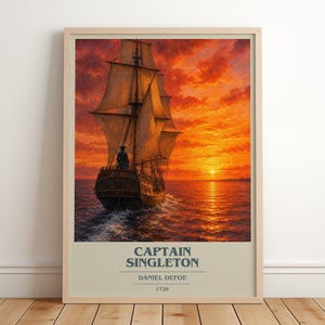 Captain Singleton by Daniel Defoe Modern Minimalist Poster, Adventure Book Art, Bookish Gift, Reading Nook Print