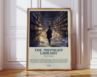 The Midnight Library by Matt Haig Modern Book Print Poster, Contemporary Fiction Literary Art, Reader Gift, Bookshelf Decor