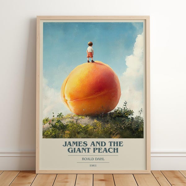 James and the Giant Peach by Roald Dahl Modern Minimalist Poster, Children's Book Art, Bookish Gift, Reading Nook Print