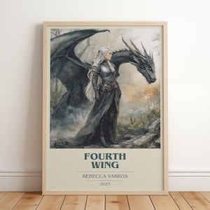 Póster minimalista moderno de Fourth Wing de Rebecca Yarros, arte de libros de fantasía, regalo para amantes de los libros, lámina para rincón de lectura. imagen 1
