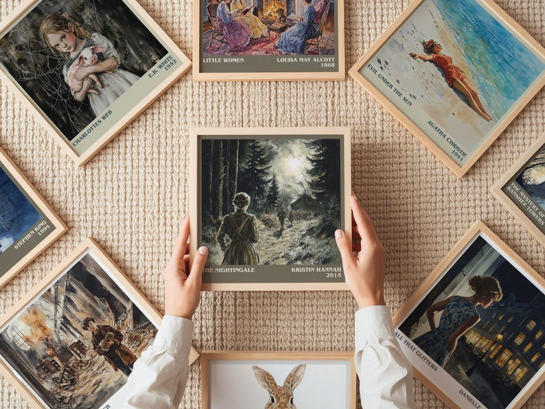 Lámina decorativa cuadrada de «El ruiseñor» de Kristin Hannah, arte mural literario de ficción histórica, regalo para lectores, póster para rincón de lectura. imagen 5