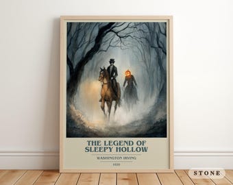 The Legend Of Sleepy Hollow by Washington Irving Modern Minimalist Poster, Classic Literature Book Art, Bookish Gift, Reading Nook Print