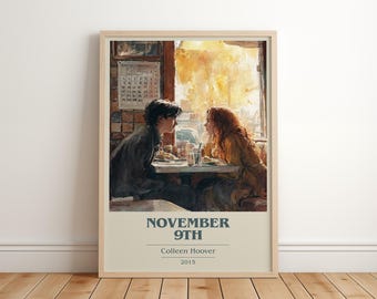 Affiche minimaliste moderne du 9 novembre par Colleen Hoover, oeuvre d'art romantique, cadeau livresque, impression coin lecture
