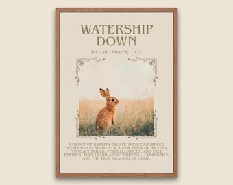Watership Down by Richard Adams Descriptive,High Quality Poster. Free Delivery Wall Art. Author and Blurb Book Artwork. Book Lover Gift
