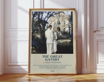 The Great Gatsby door F. Scott Fitzgerald moderne boekafdrukposter, klassieke literatuur, literaire kunst, lezerscadeau, boekenplankdecor