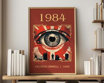 1984 door George Orwell Minimalistische print, dystopische boekkunst aan de muur, leesgrage cadeau, leeshoekposter