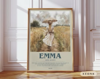 Emma by Jane Austen Modern Book Print Poster, Classic Literature Literary Art, Reader Gift, Bookshelf Decor