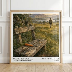 Die Geschichte eines bösen Kaninchens von Beatrix Potter Quadrat Buchdruck, Kinderliterarische Wandkunst, Lesergeschenk, Leseecke Poster