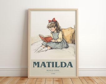 Matilda di Roald Dahl - Poster moderno e minimalista, illustrazione per libri per bambini, regalo per amanti dei libri, stampa per l'angolo lettura