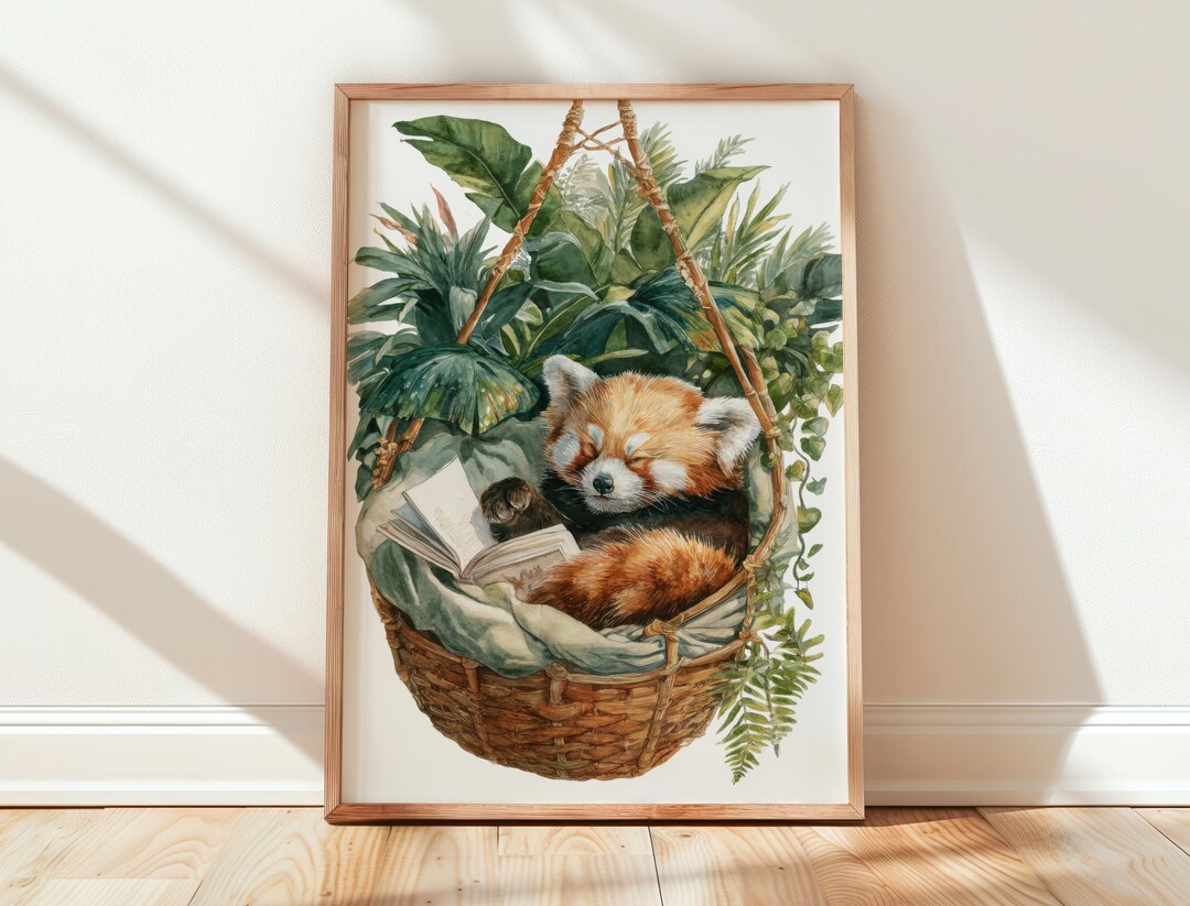 Red Panda Reading Print | Cozy Wall Decor | Gift for Book Lover | Book ...