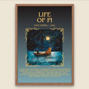 Life Of Pi by Yann Martell Descriptive, High Quality Poster Print.Free Delivery Wall Art. Author&Blurb Book Artwork Novel Nook Library Gift