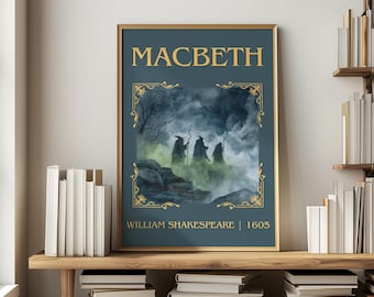 Impressão minimalista de Macbeth, de William Shakespeare, arte de parede inspirada em literatura clássica, presente para amantes de livros, pôster para cantinho de leitura.