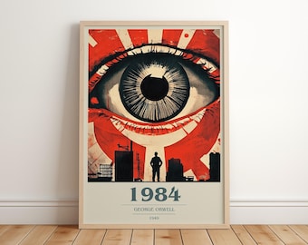 1984 door George Orwell moderne minimalistische poster, dystopische boekkunst, leesgrage cadeau, leeshoekje afdrukken
