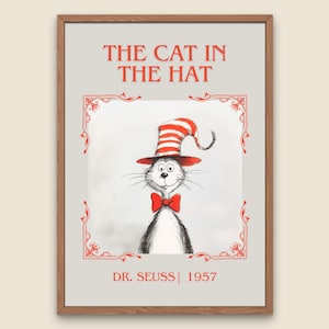 Der Kater im Hut von Dr. Seuss High Quality Poster Print. Kostenlose Lieferung Wandkunst. Autor & Klappentext Buch/Roman Minimalistische Kunst.