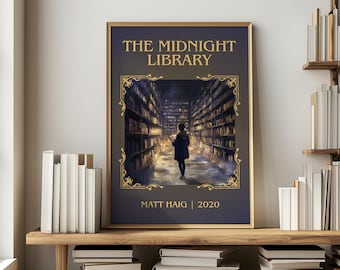 The Midnight Library by Matt Haig Minimalist Print, Contemporary Fiction Book Wall Art, Bookish Gift, Reading Nook Poster