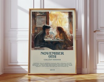 9 novembre par Colleen Hoover, affiche imprimée de livre moderne, art littéraire romantique, cadeau de lecteur, décoration d'étagère