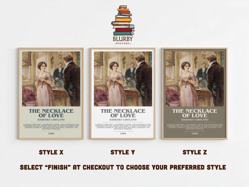 The Necklace Of Love by Barbara Cartland | Book Poster | Literary Art Gift For Book Lover | Novel Inspired Wall Art | Free Delivery image 2