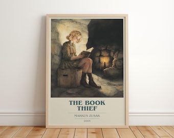 Pôster minimalista moderno de "A Menina que Roubava Livros", de Markus Zusak. Arte inspirada em livros de ficção histórica. Presente perfeito para amantes de livros. Ideal para decorar seu cantinho de leitura.