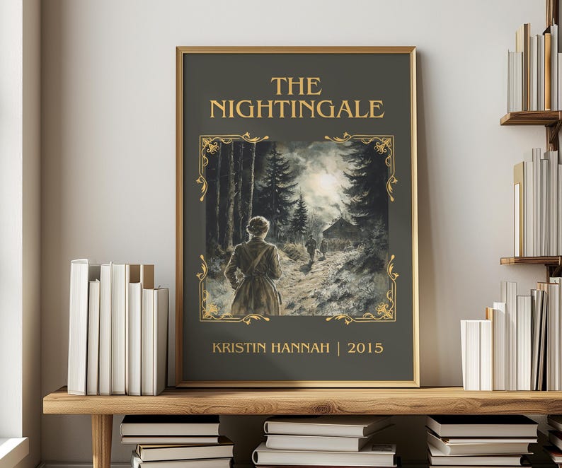 The Nightingale by Kristin Hannah Minimalist Print, Historical Fiction Book Wall Art, Bookish Gift, Reading Nook Poster image 1