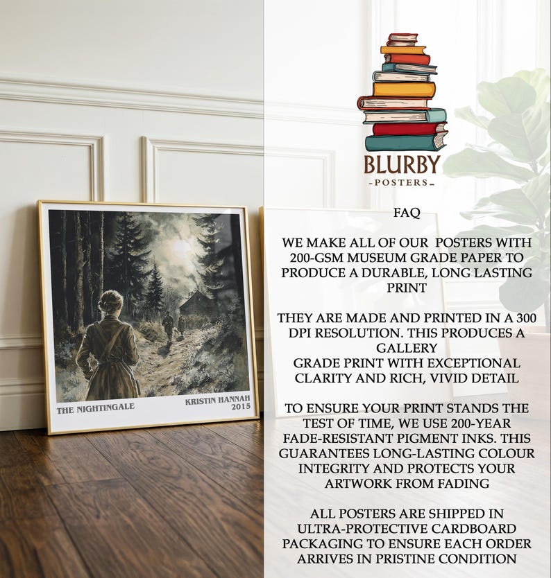Lámina decorativa cuadrada de «El ruiseñor» de Kristin Hannah, arte mural literario de ficción histórica, regalo para lectores, póster para rincón de lectura. imagen 9
