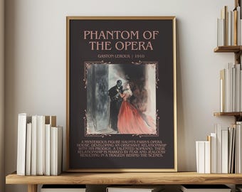 The Phantom of the Opera by Gaston Leroux Book Poster, Gothic Literary Wall Art, Bookish Gift, Reading Nook Print