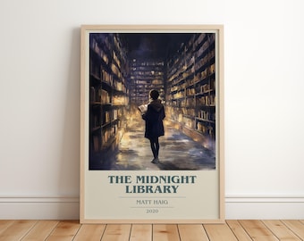 The Midnight Library by Matt Haig Modern Minimalist Poster, Contemporary Fiction Book Art, Bookish Gift, Reading Nook Print