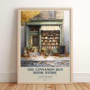 The Cinnamon Bun Book Store von Laurie Gilmore Modernes minimalistisches Plakat, Romanze Buchkunst, Geschenk für Bücherwürmer, Leseecke Druck
