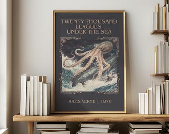 Twenty Thousand Leagues Under the Sea by Jules Verne Minimalist Print, Sci-Fi Book Wall Art, Bookish Gift, Reading Nook Poster