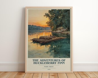 The Adventures of Huckleberry Finn by Mark Twain Modern Minimalist Poster, Classic Literature Book Art, Bookish Gift, Reading Nook Print