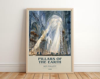 Les piliers de la terre de Ken Follett | Affiche de livre | Cadeau d'art littéraire pour amoureux des livres | Art mural inspiré d'un roman | Livraison gratuite