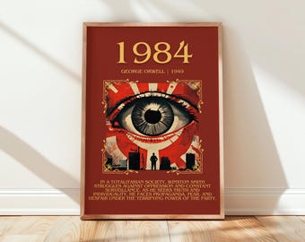 1984 door George Orwell boekposter, dystopische literaire muurkunst, leesgrage cadeau, leeshoekje afdrukken