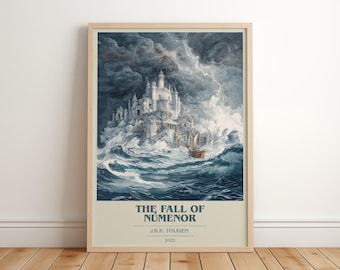 The Fall Of Númenor by J.R.R. Tolkien Modern Minimalist Poster, Fantasy Book Art, Bookish Gift, Reading Nook Print