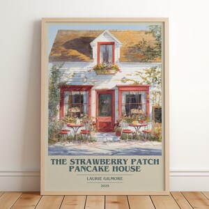 The Strawberry Patch Pancake House door Laurie Gilmore moderne minimalistische poster, romantiek boekkunst, leesgrage cadeau, leeshoekje afdrukken