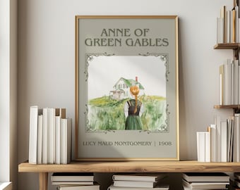 Ana de las Tejas Verdes de Lucy Maud Montgomery. Lámina minimalista, arte mural infantil, regalo para amantes de la lectura, póster para rincón de lectura.