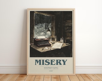 Póster minimalista moderno de Misery de Stephen King, arte de libros de terror, regalo para lectores, lámina para rincón de lectura.