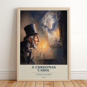 Pôster minimalista moderno de Um Conto de Natal, de Charles Dickens, arte inspirada em livros clássicos da literatura, presente para amantes de livros, pôster para cantinho de leitura.