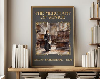 The Merchant of Venice by William Shakespeare Minimalist Print, Classic Literature Book Wall Art, Bookish Gift, Reading Nook Poster