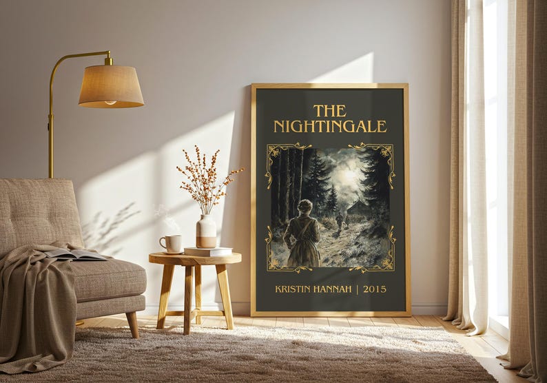The Nightingale by Kristin Hannah Minimalist Print, Historical Fiction Book Wall Art, Bookish Gift, Reading Nook Poster image 2