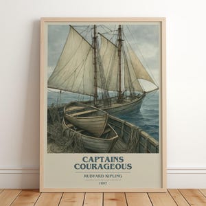 Captains Courageous by Rudyard Kipling Modern Minimalist Poster, Coming Of Age Book Art, Bookish Gift, Reading Nook Print